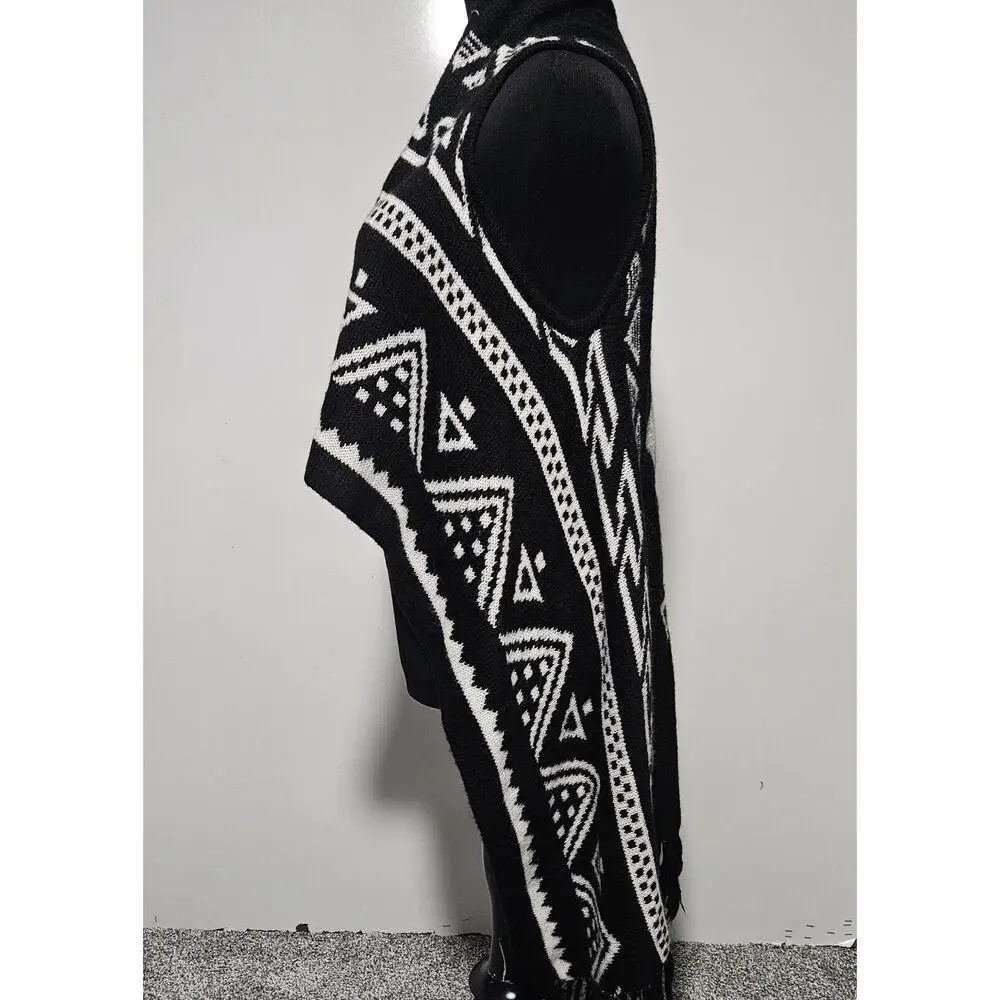Pina Rossi Womens Small Flowy Open Front Vest Cardigan Western Fringe Boho Aztec - Picture 7 of 11